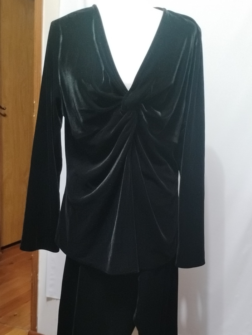 Caroline Rose Black Velvet Twist-Front Women’s Pantsuit Set